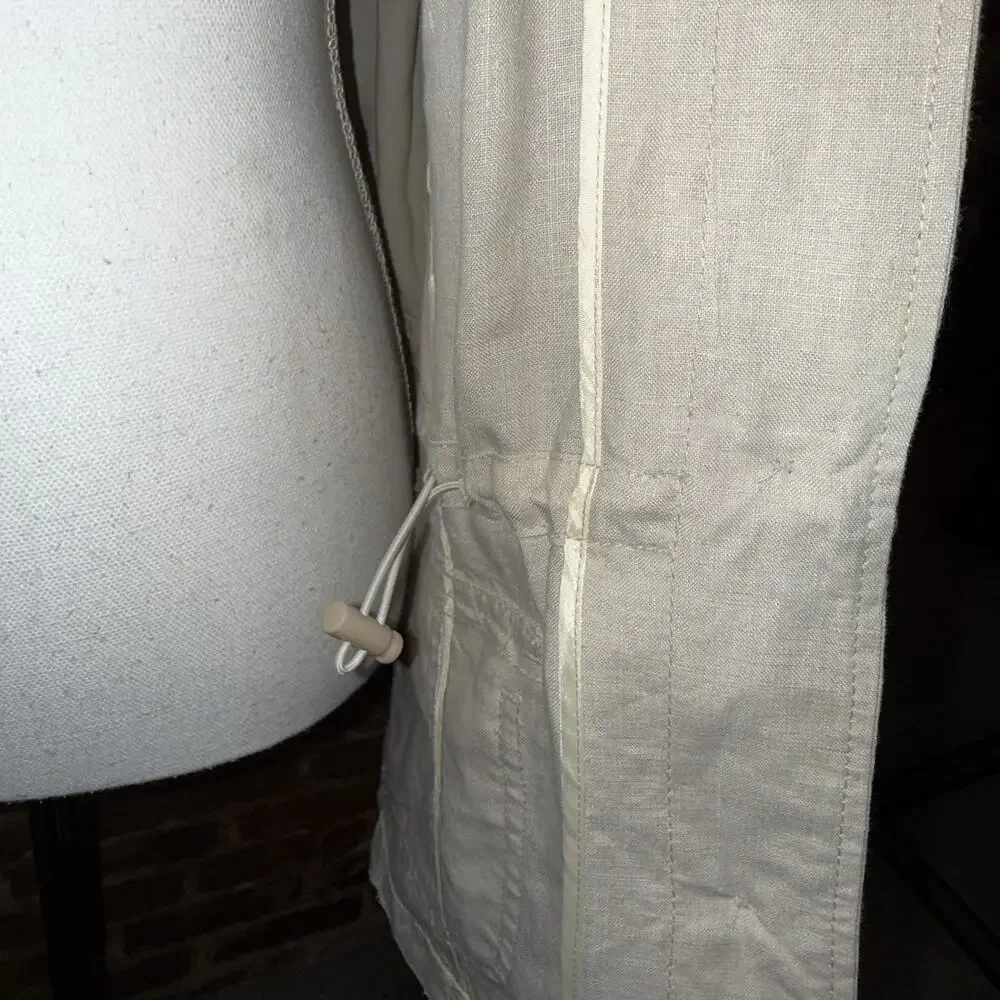 100% Linen Safari Shirt/jacket Utility Coastal Drawstring Waist Roll Tab L EUC - Picture 6 of 13